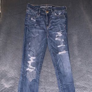 American Eagle distressed high rise jeggings size 8 x-long blue jeans